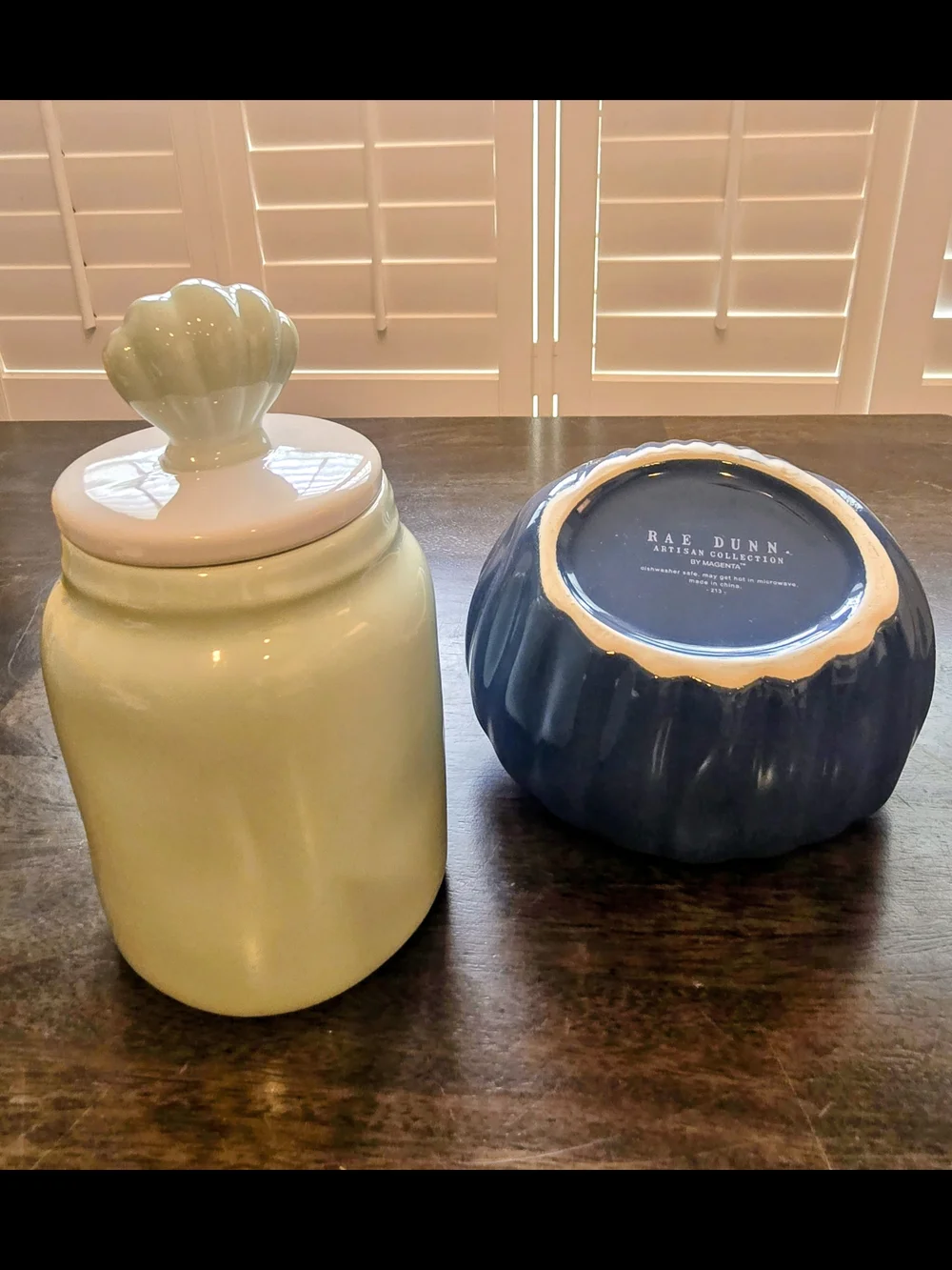 Rae Dunn 'Happy As A Clam' Canister & Scalloped Bowl - Seafoam and Navy
